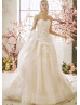 Strapless Beaded Ivory Lace Tulle Ruffle Wedding Dress With Horsehair Trim